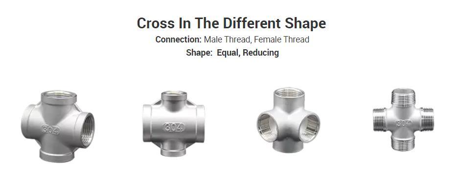 Junya High Quanlity Factory Direct NPT Threaded Connection Stainless Steel 304 316 Female Three Demenssional Cross Plumbing Materials
