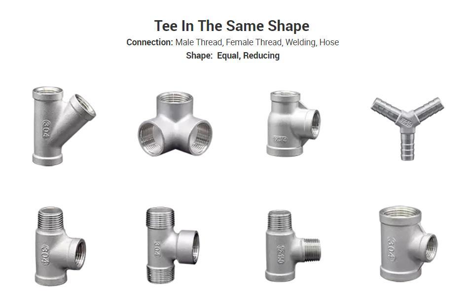 Stainless Steel Equal Tee 304 316 Bsp NPT G BSPT Female Thread Casting Pipe Fitting Tee Connector Used in Kitchen Bathroom Plumbing Accessories